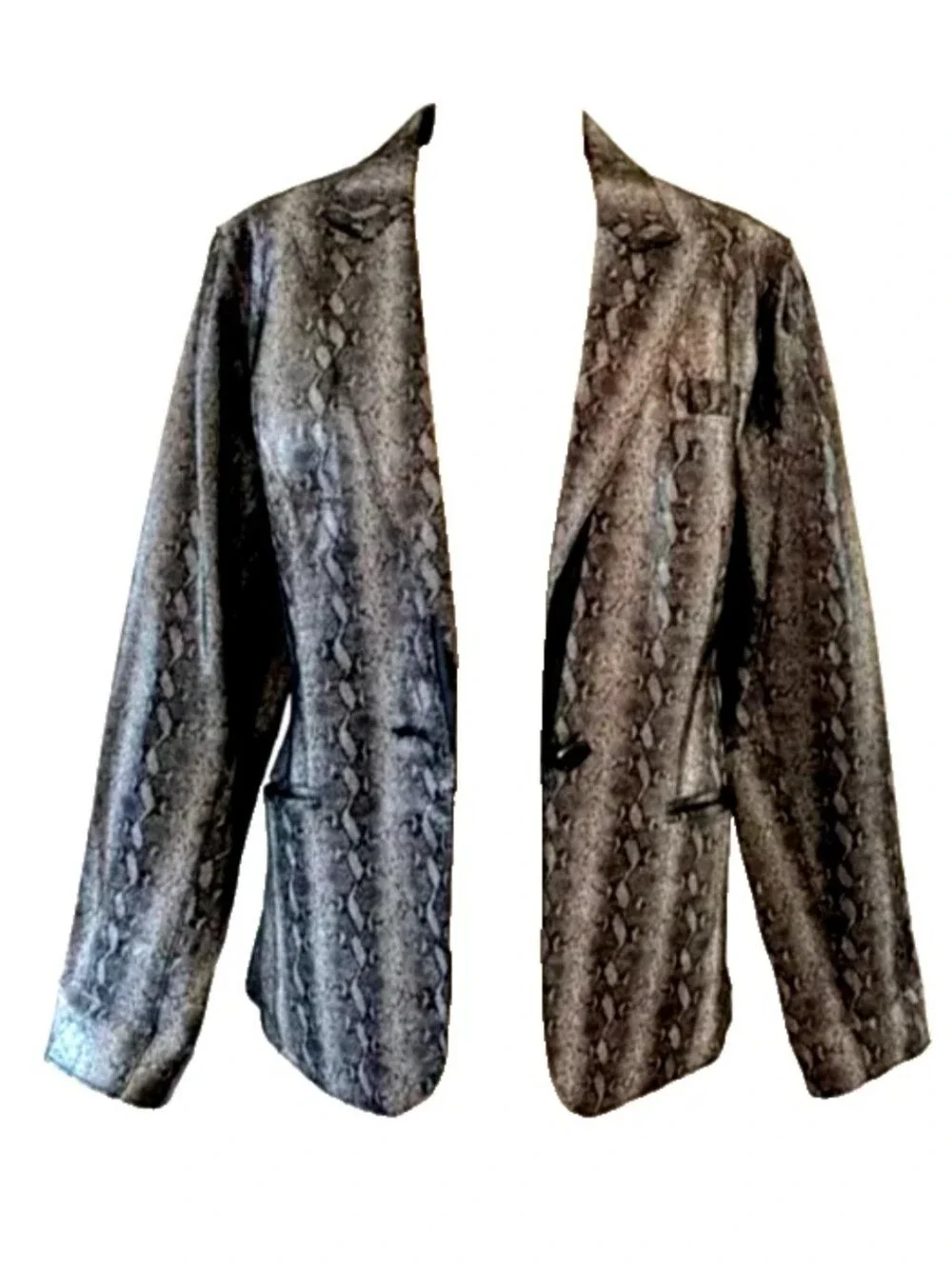 NEIMAN MARCUS Reversible Leather Jacket NWT! Sz M Matte Black Shiny Snakeskin